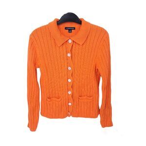Lands End Vintage Sweater Womens Small Cardigan Button Ribbed Collared Heavy